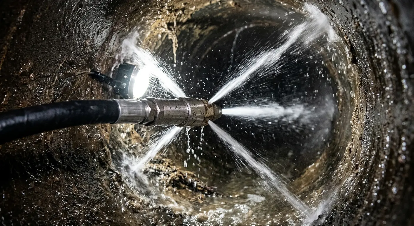 High-pressure hydro jetting nozzle cleaning sewer pipe for Sewer Cleanout in Ulysses